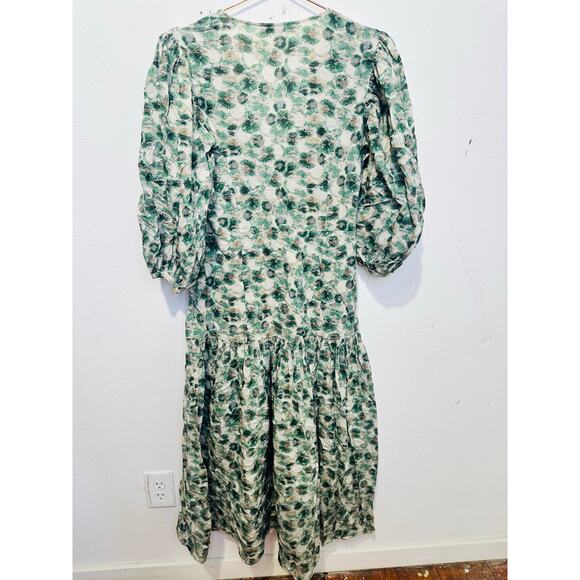 MARYSIA Green White Floral Printed 100% Cotton Drop Waist Imperialis Dress M - Picture 4 of 16